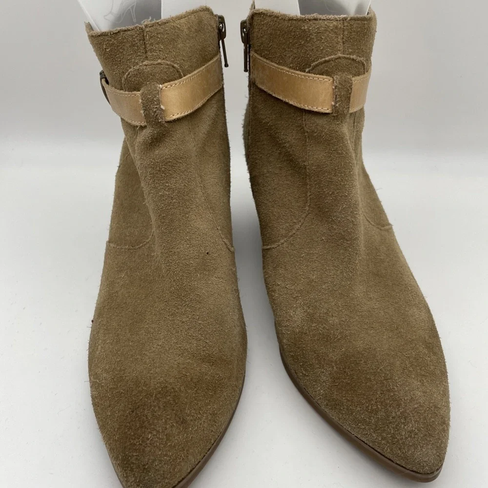 Seychelles Taupe Brown Suede Ankle Boots Strap Side‎ Zipper Women's Size 9